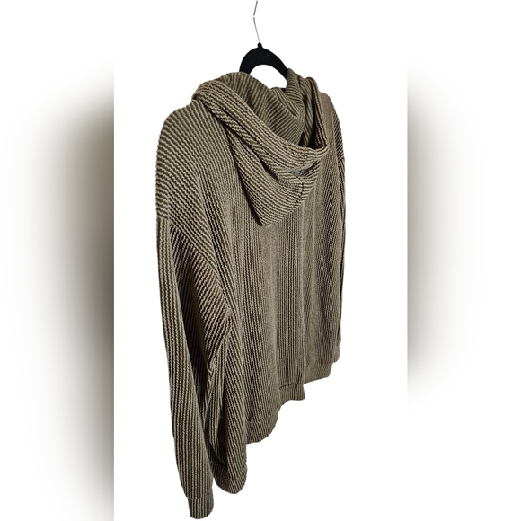 Olive Green Ribbed Stretchy Hoodie with Kangaroo Pocket women's Medium - Picture 4 of 9